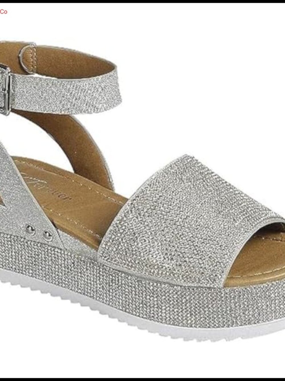 Faux Leather Rhinestone Platform Sandals Open Toe Ankle Strap Buckle